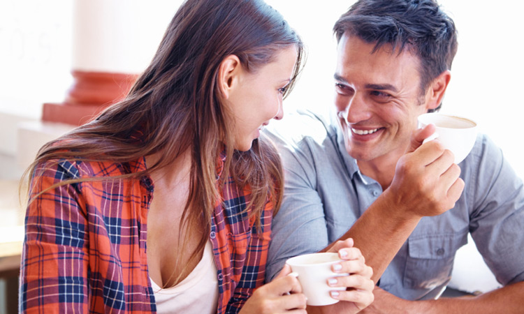 couple talking having coffee