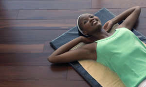 relaxing on yoga mat