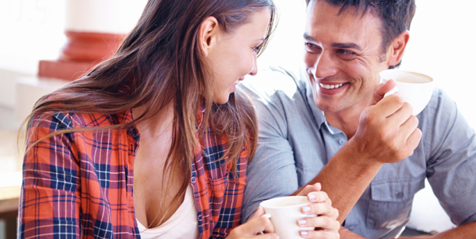 couple look into each others eyes-coffee