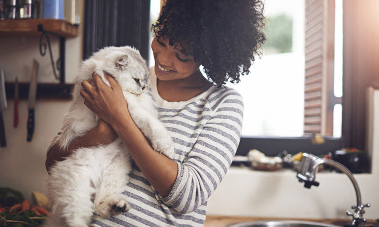 woman-holding white cat