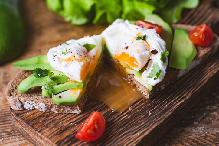 energy boosting sandwich with poached egg and avocado