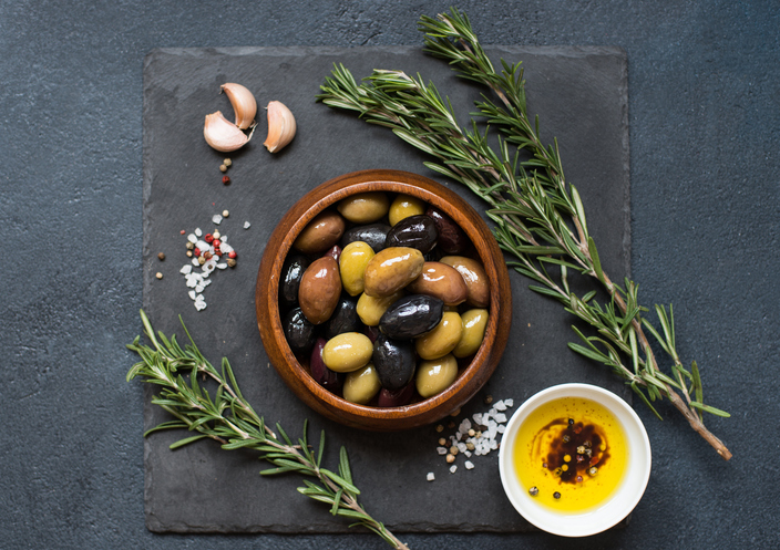 Olives, rosemary and olive oil