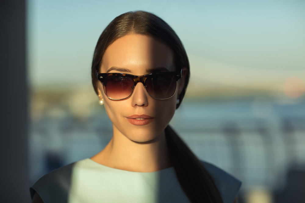 skin pollution. Close up fashion portait of business woman outdoor.